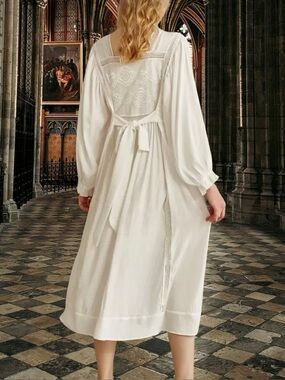 Victorian Gothic Vintage Inspired Night Gown White Nightie, Large